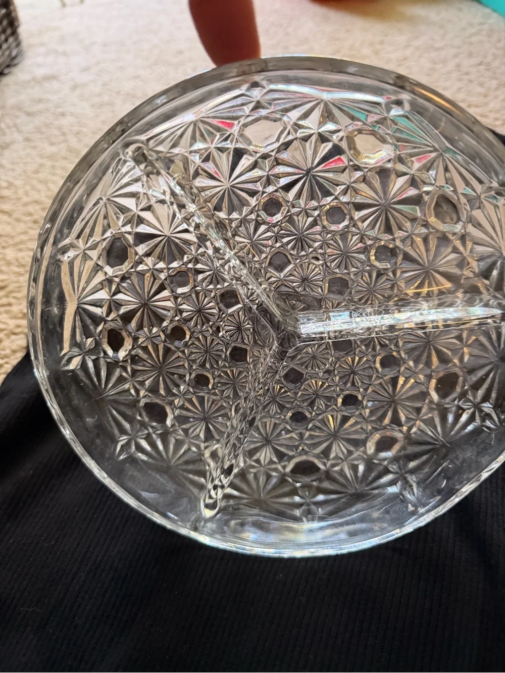 Clear Pressed Glass Three-Section Serving Dish